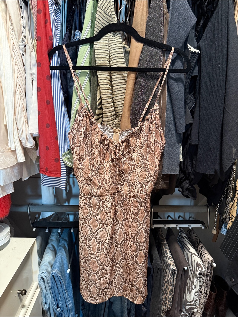 RESA Brown Snake-Print Mini Slip Dress
